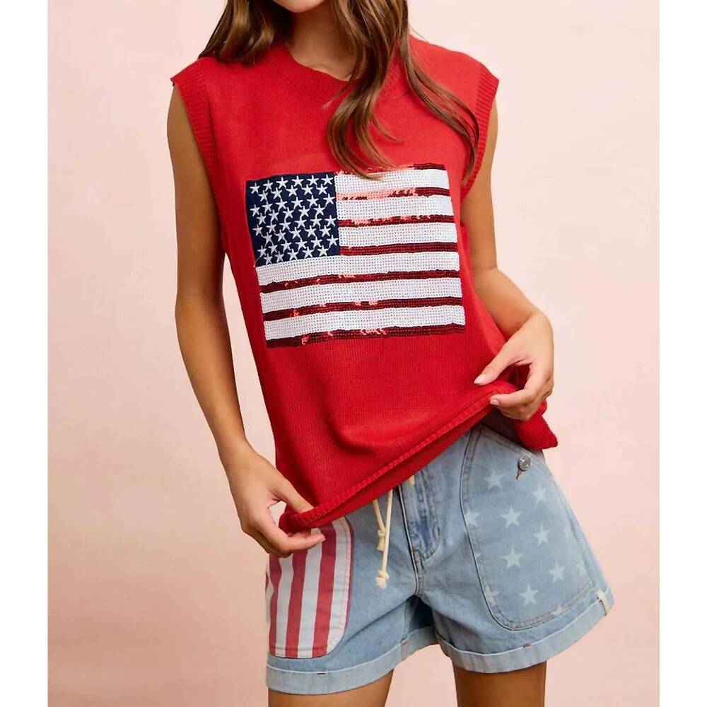NEW BIBI usa flag sequin top in red